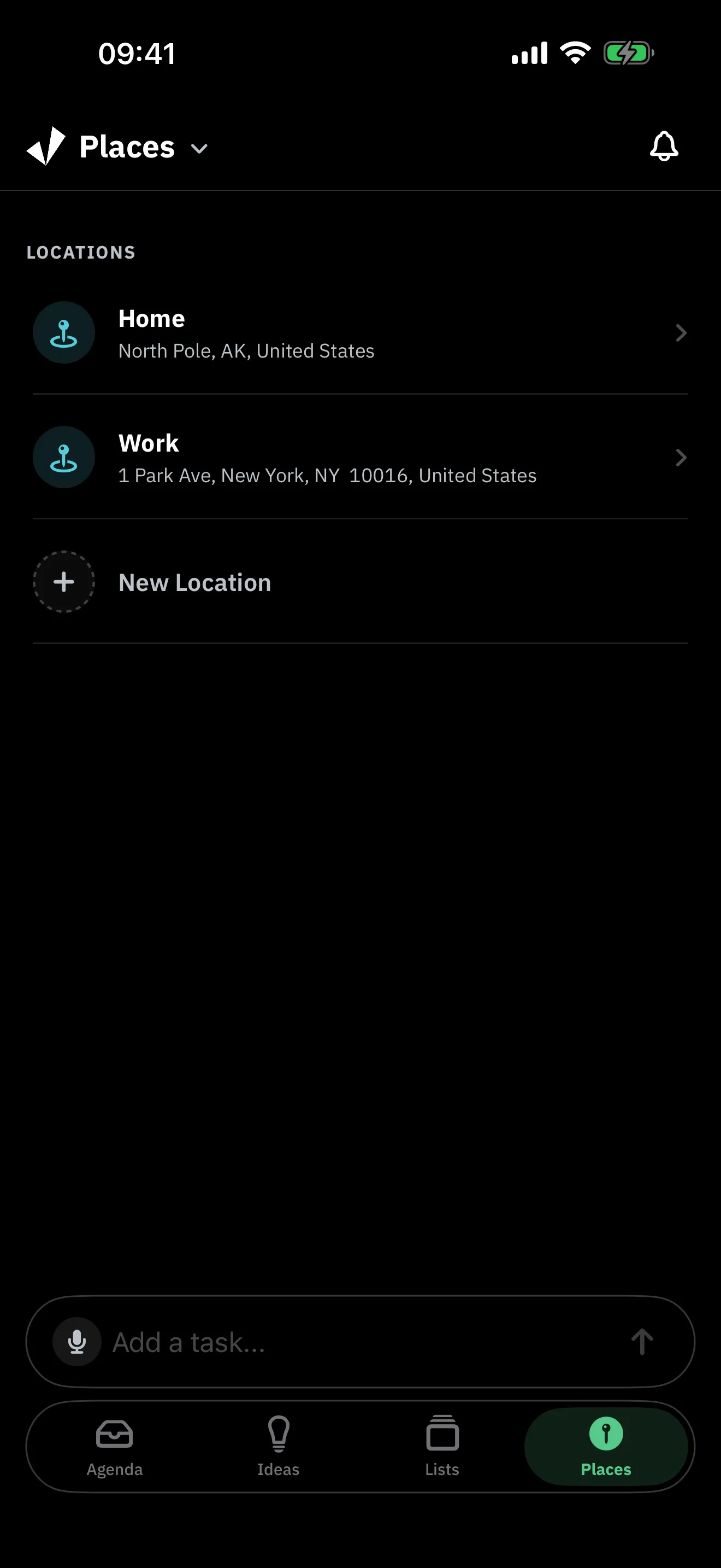 Jone places screen with saved home and work locations for arrival reminders